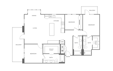 Floor plan for 3 beds, 3 baths, 1625 sqft